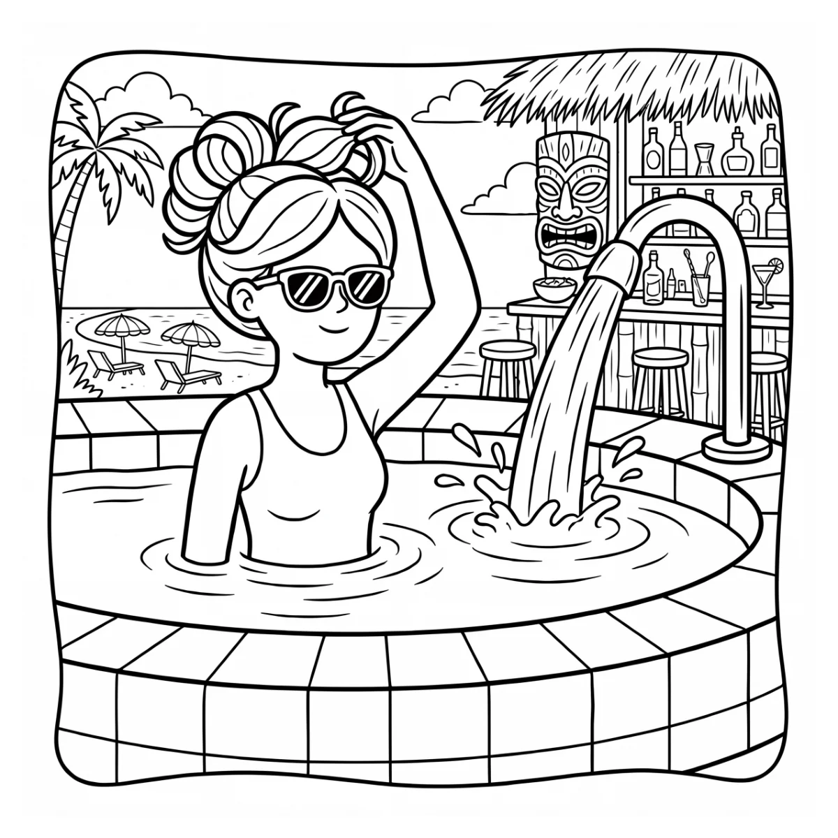 Tiki bar coloring page