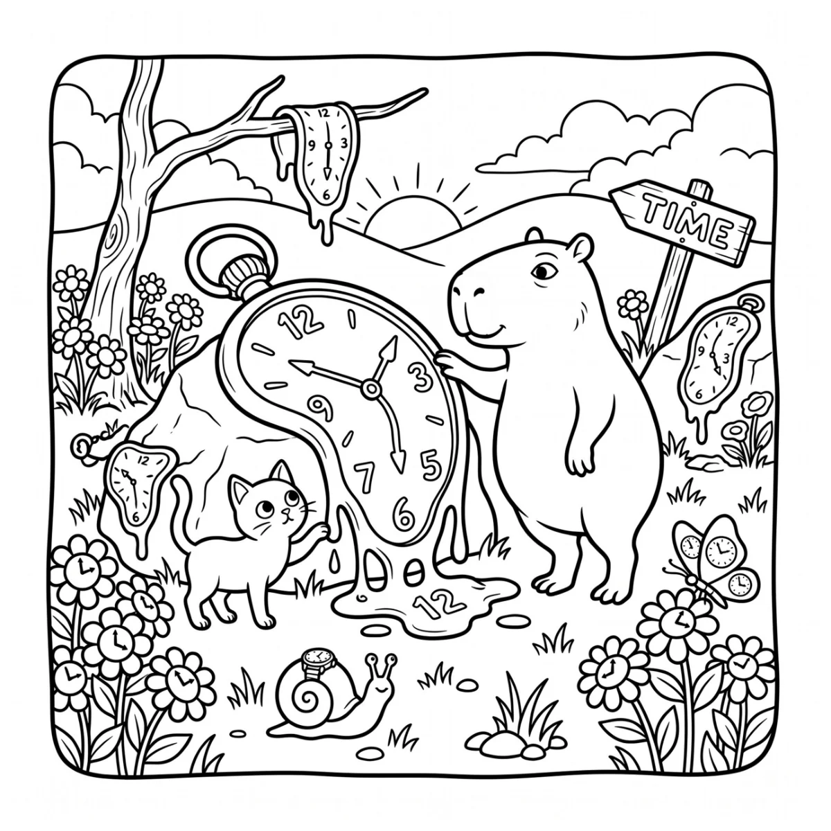Trippy cats coloring page