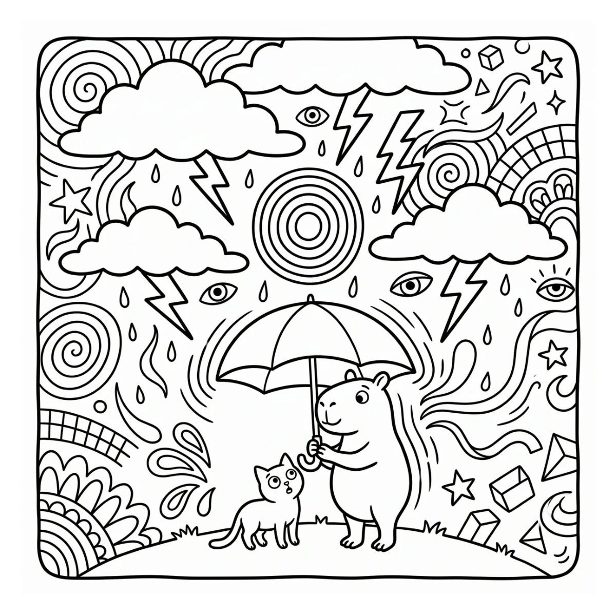Trippy cats coloring page