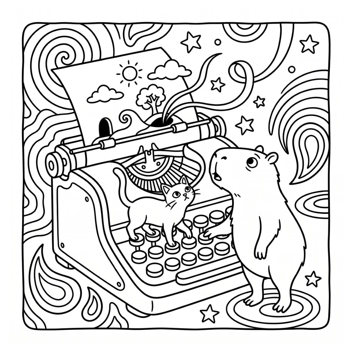 Trippy cats coloring page